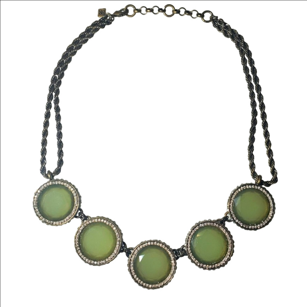 BANANA REPUBLIC Statement Necklace with String of Large Lite Green Circles EUC
